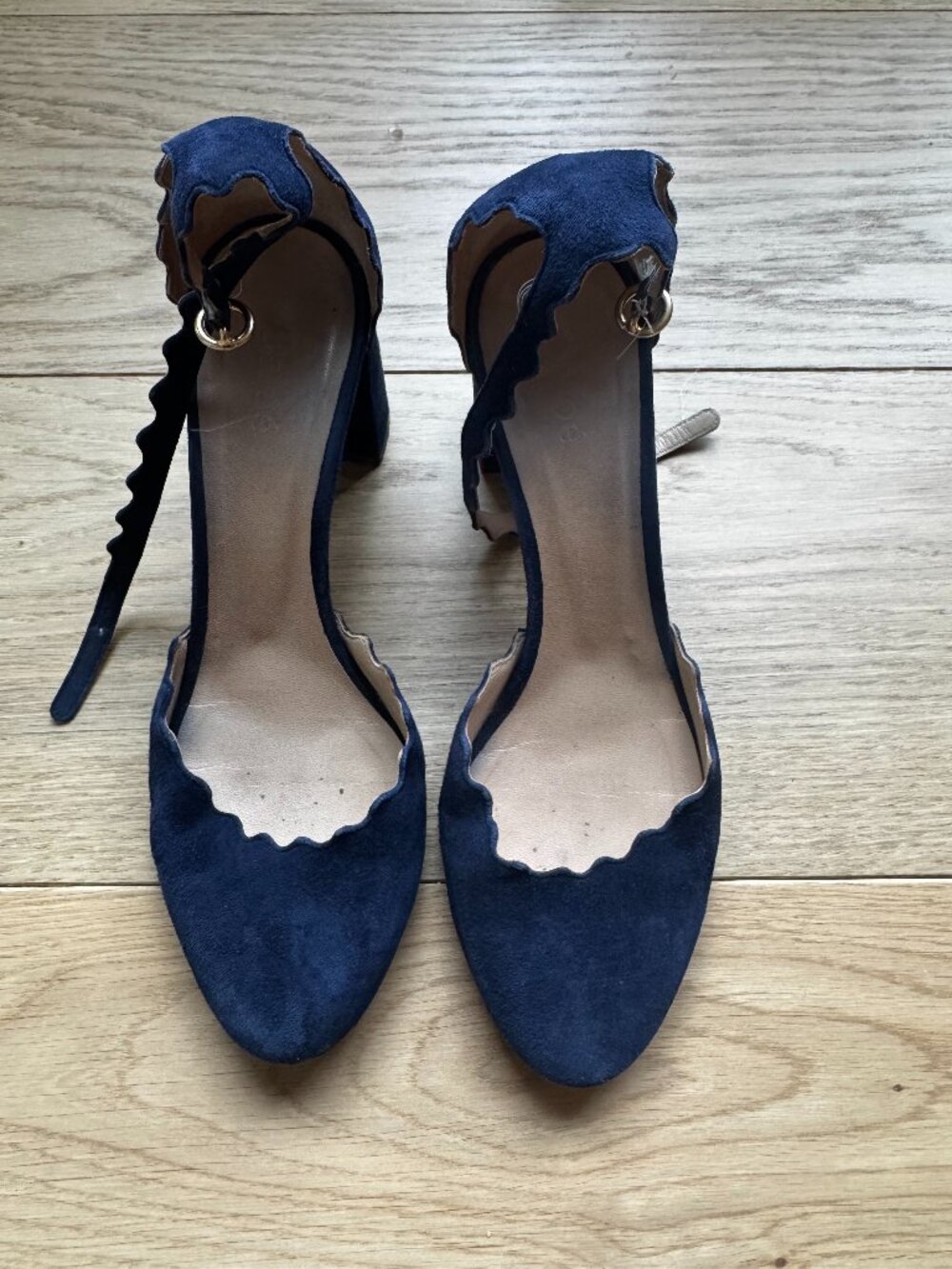 Chloe Navy Suede Scalloped Heels Size 37.5
